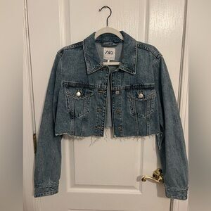 Zara blue cropped denim jean jacket